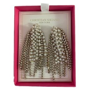 CHRISTIAN SIRIANO Rhinestone & Pearl Chandelier Earrings